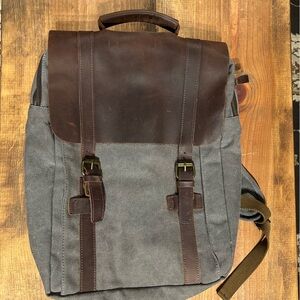 Stylish Brown and Gray Men's Backpack. Canvas and leather. LIKE NEW